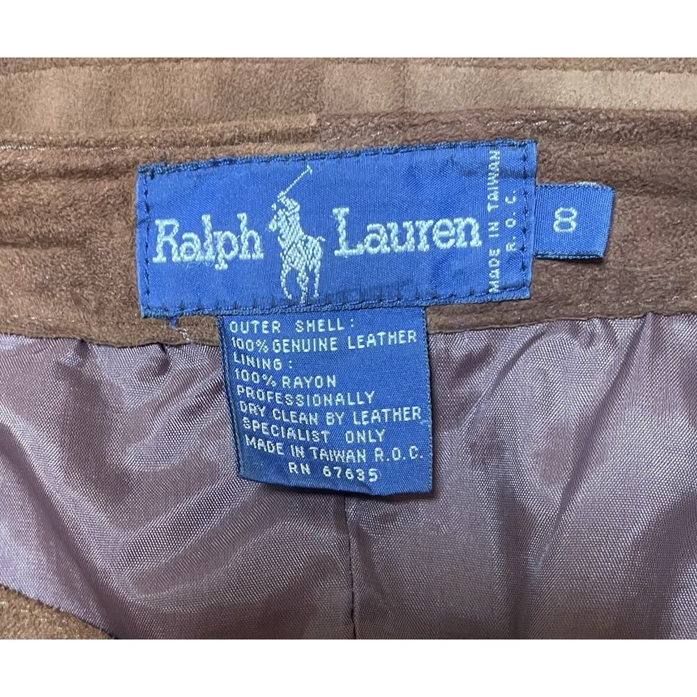 Vintage Polo Ralph Lauren Brown Suede Skirt Women's 8 Straight Pockets - Picture 11 of 12